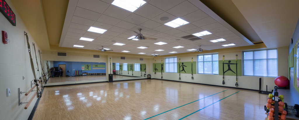 Our open and bright fitness center where our group fitness classes take place.